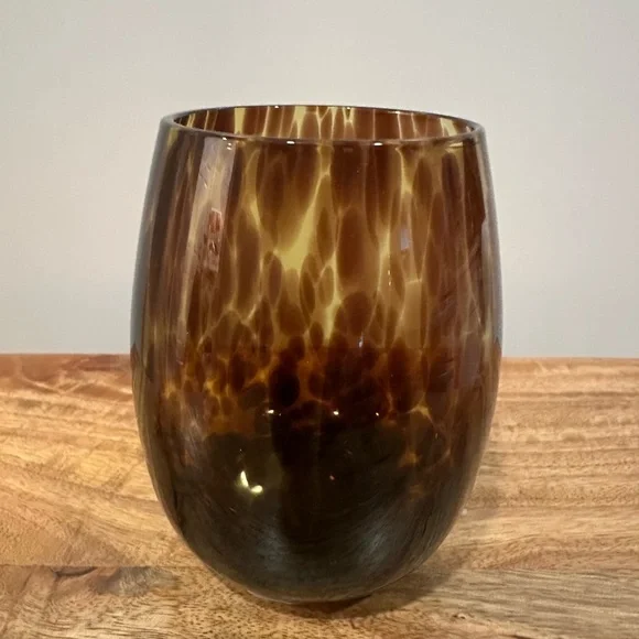 NEW 2 Stemless Wine Glass Tortoise Shells Leopard Print  Unique Antique Vibes - Picture 3 of 5